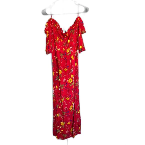 EXPRESS Floral Off The Shoulder Smocked Side Slit Bohemian Maxi Dress Size S - Picture 3 of 13